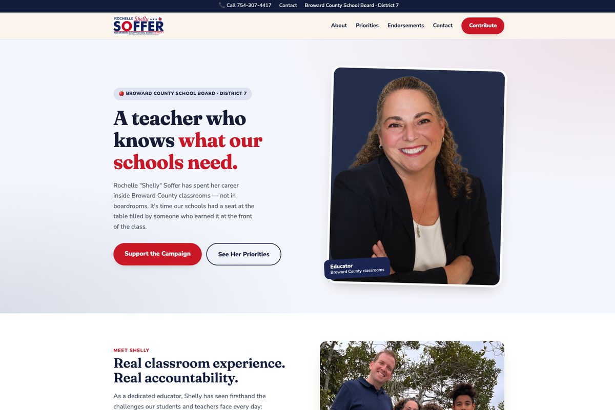 Shelly Soffer for Schools campaign website homepage